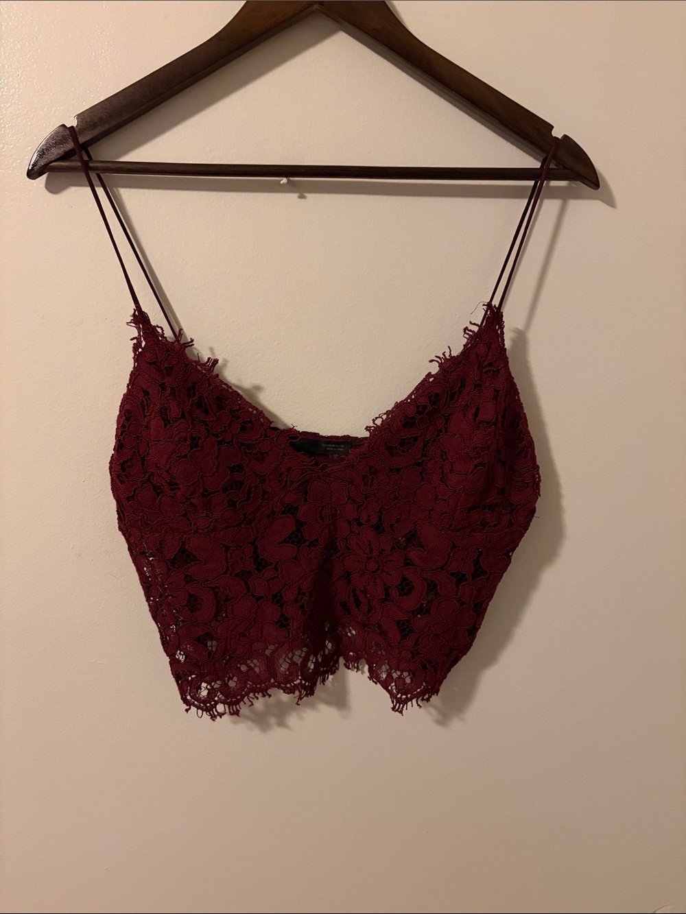 Zara Lace Crop Camisole - Burgundy, size M